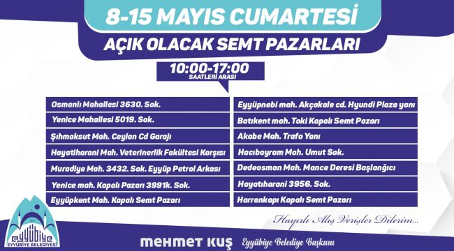 Eyyübiye Belediyesi, Açık Olacak Semt Pazarlarını Belirledi