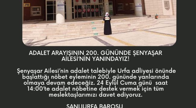 Şanlıurfa Baro'sundan Şenyaşayar ailesine destek 