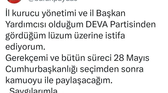 Kurucusu olduğu Deva Partisinden İstifa Etti 