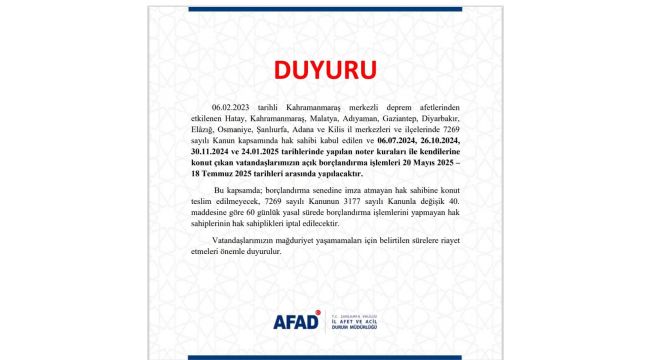 AFAD'tan Depremzedelere Önemli Duyuru: Borçlandırma İşlemleri Başlıyor