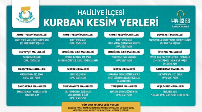 Haliliye’de Kurban Satış Ve Kesim Yerleri Belirlendi