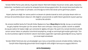 Yeniden Refah Partisi Haliliye Gençlik Kolları Başkanı İstifa Etti