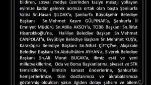 Şanlıurfa Ticaret Borsası Başkanı Kaya’dan “Taziye Teşekkür Mesajı”