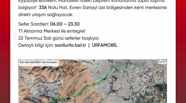 33A Nolu Yeni Hatla Deprem Konutlarına Ulaşım Başlıyor