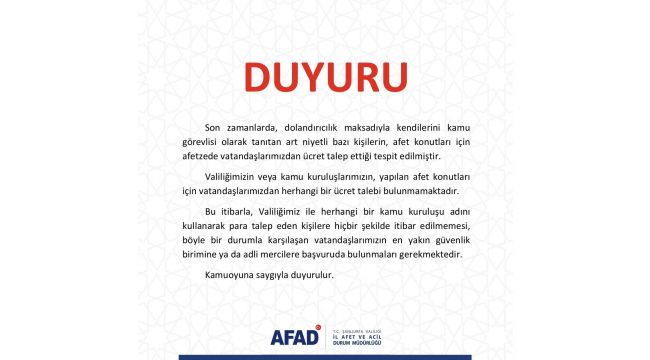 Şanlıurfa Valiliği'nden uyarı: Afet konutları için para talep edenlere itibar etmeyin