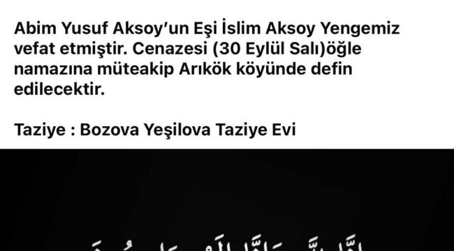 Bozova'da Acı Kayıp: İslim Aksoy Vefat Etti