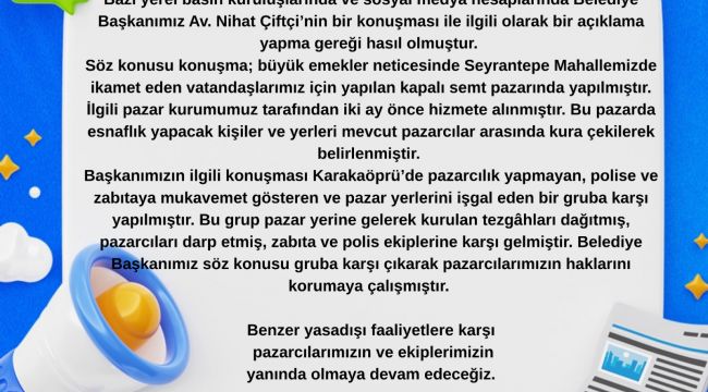 Karaköprü Belediyesi’nden Pazaryeri Olayına Açıklama