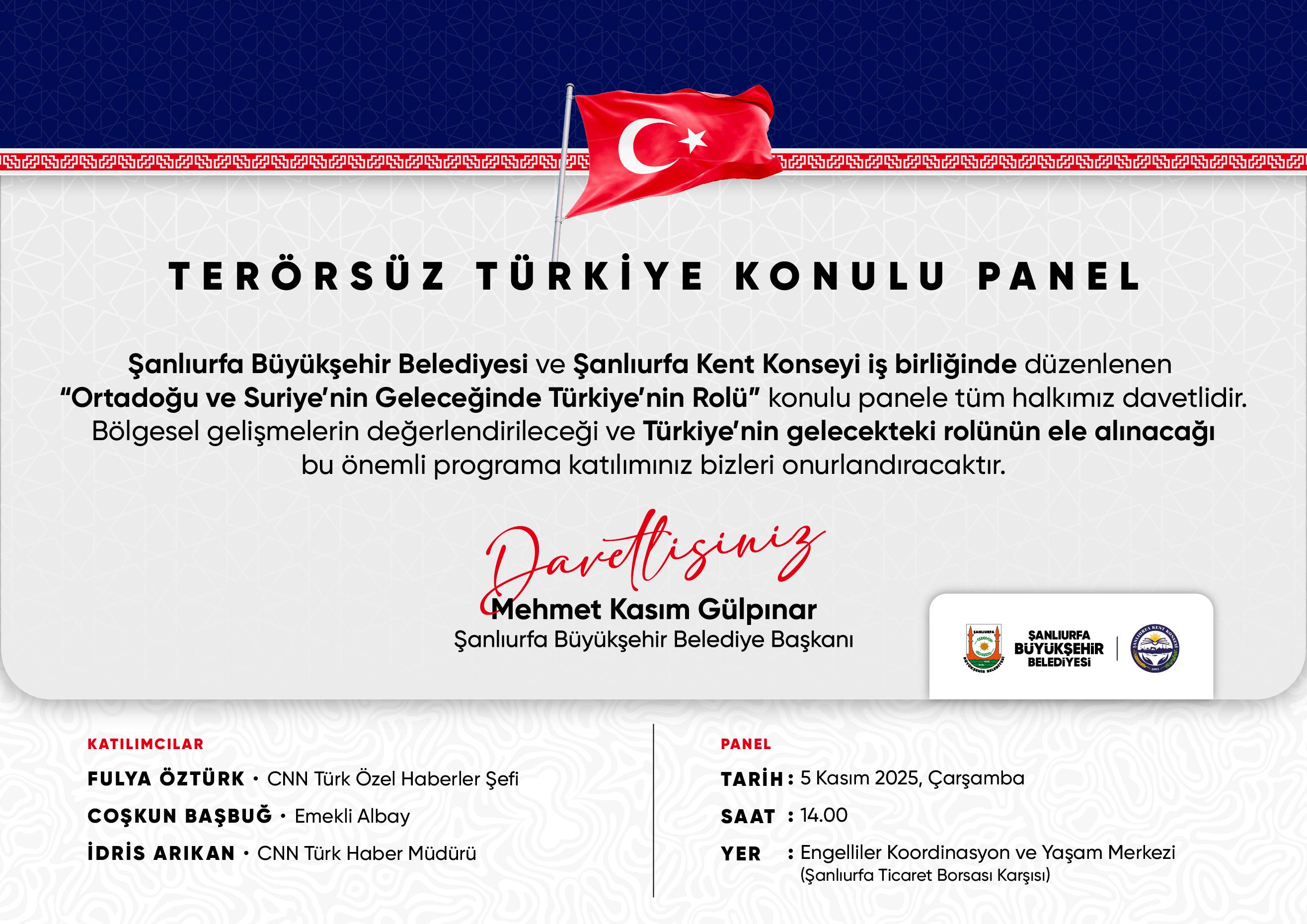 Şanlıurfa’da “Terörsüz Türkiye” Konulu Panel Düzenlenecek