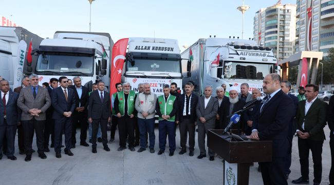 Şanlıurfa’dan Gazze’ye 4 Tırlık Yardım Konvoyu Dualarla Uğurlandı