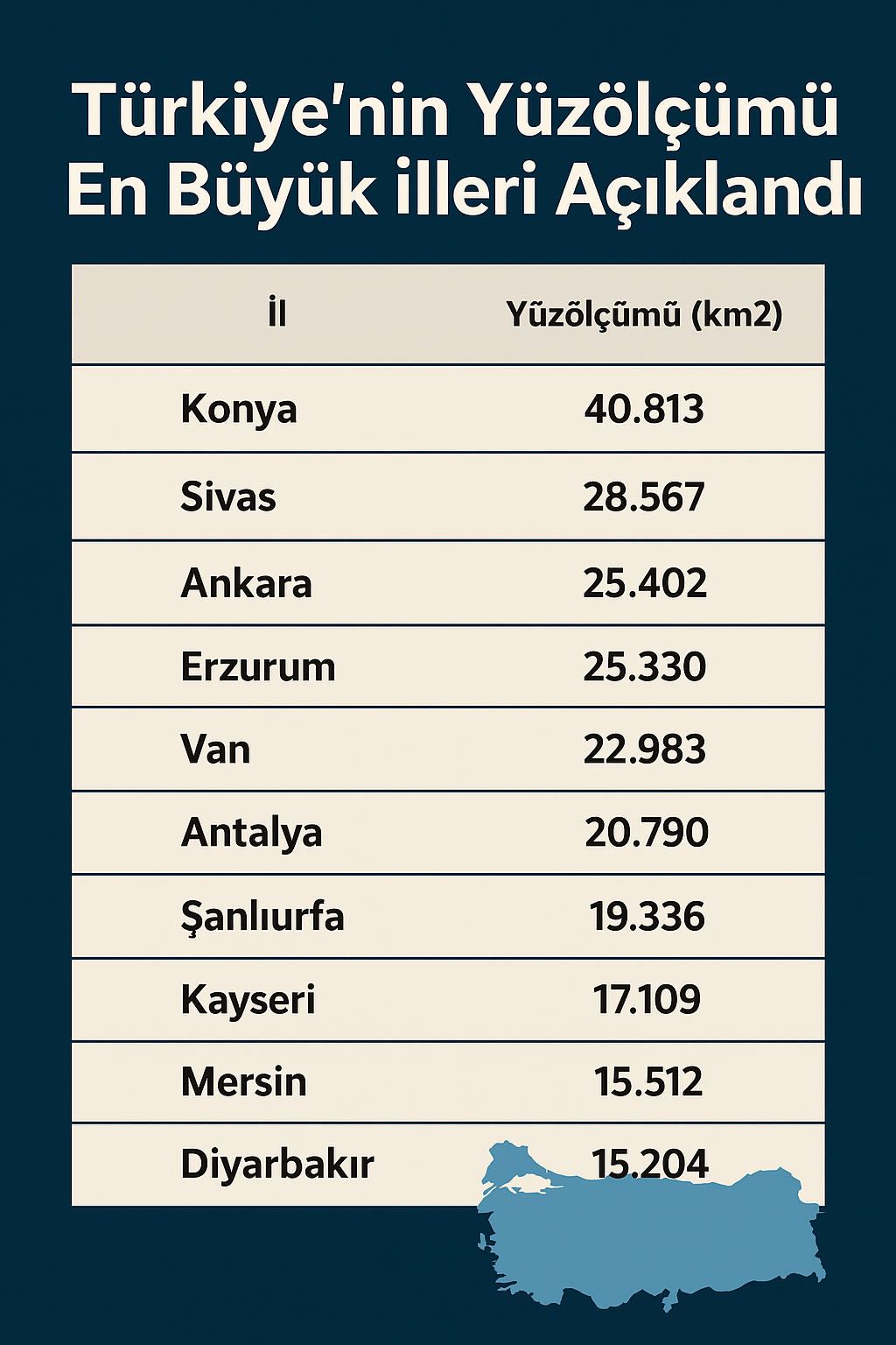 Türkiye’nin Yüzölçümü En Büyük İlleri Açıklandı