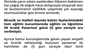 Şanlıurfa'da Eğitime Kar Engeli: 29 Aralık'ta Tatil