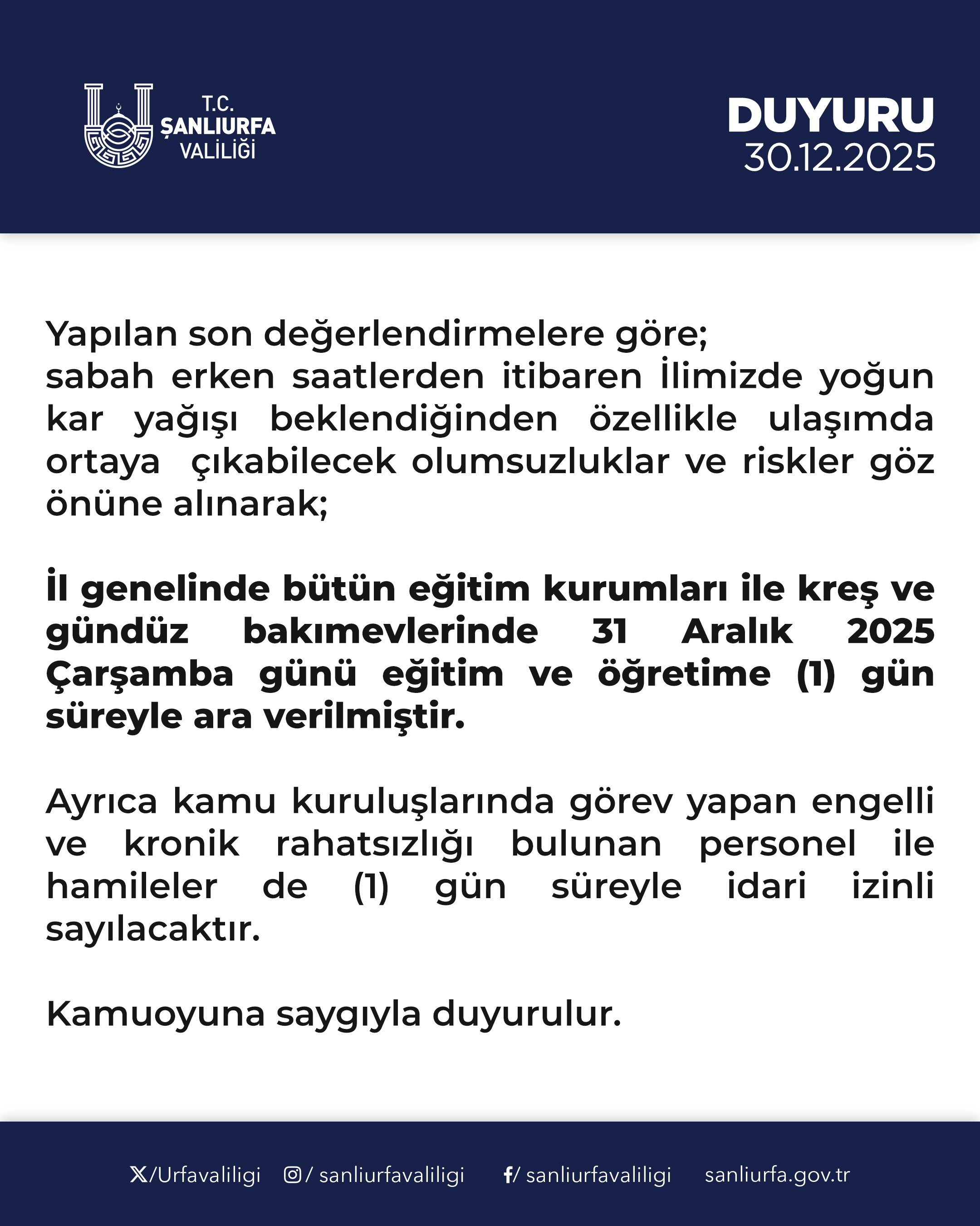 Şanlıurfa’da Eğitime Kar Engeli