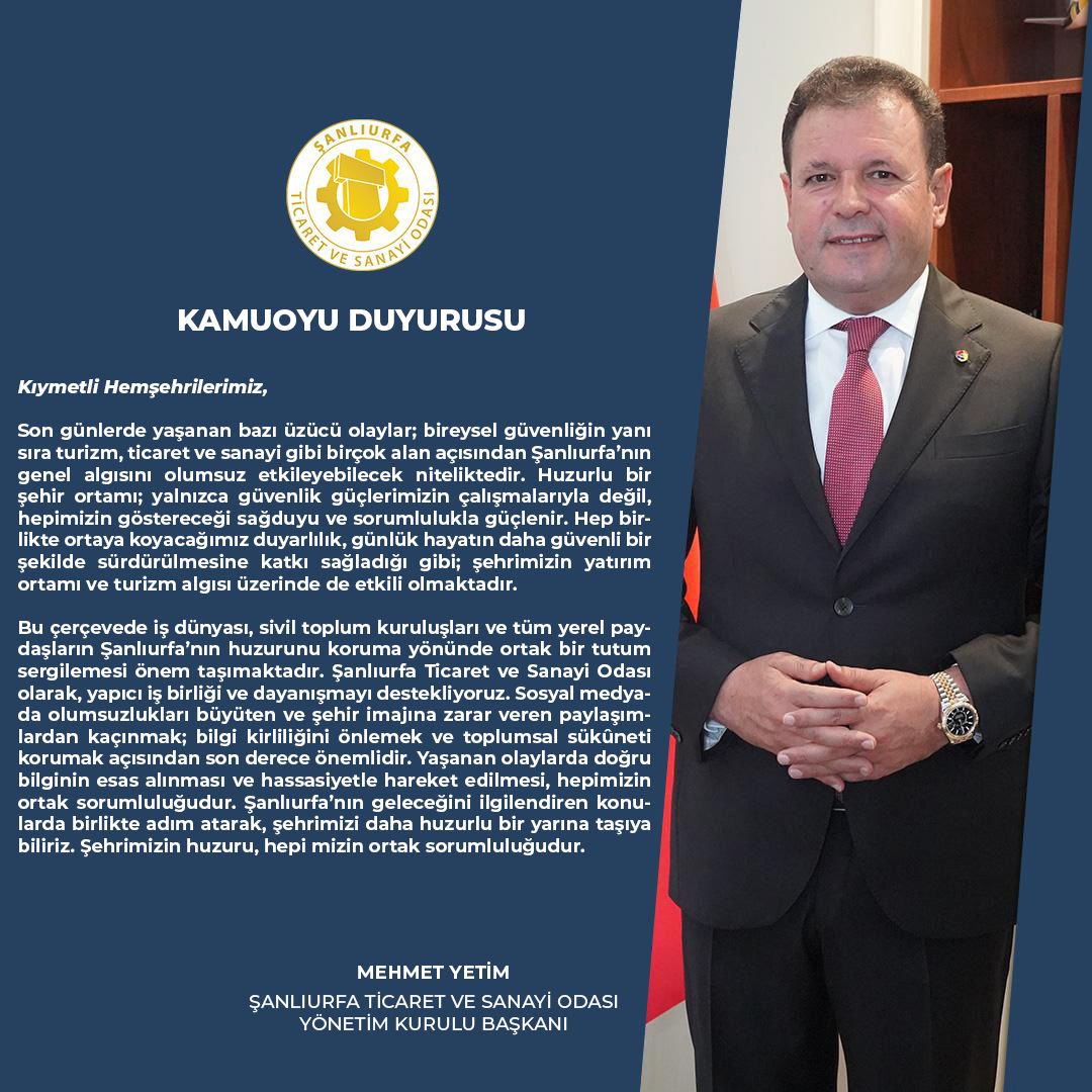 ŞUTSO Başkanı Doğan’dan huzur çağrısı