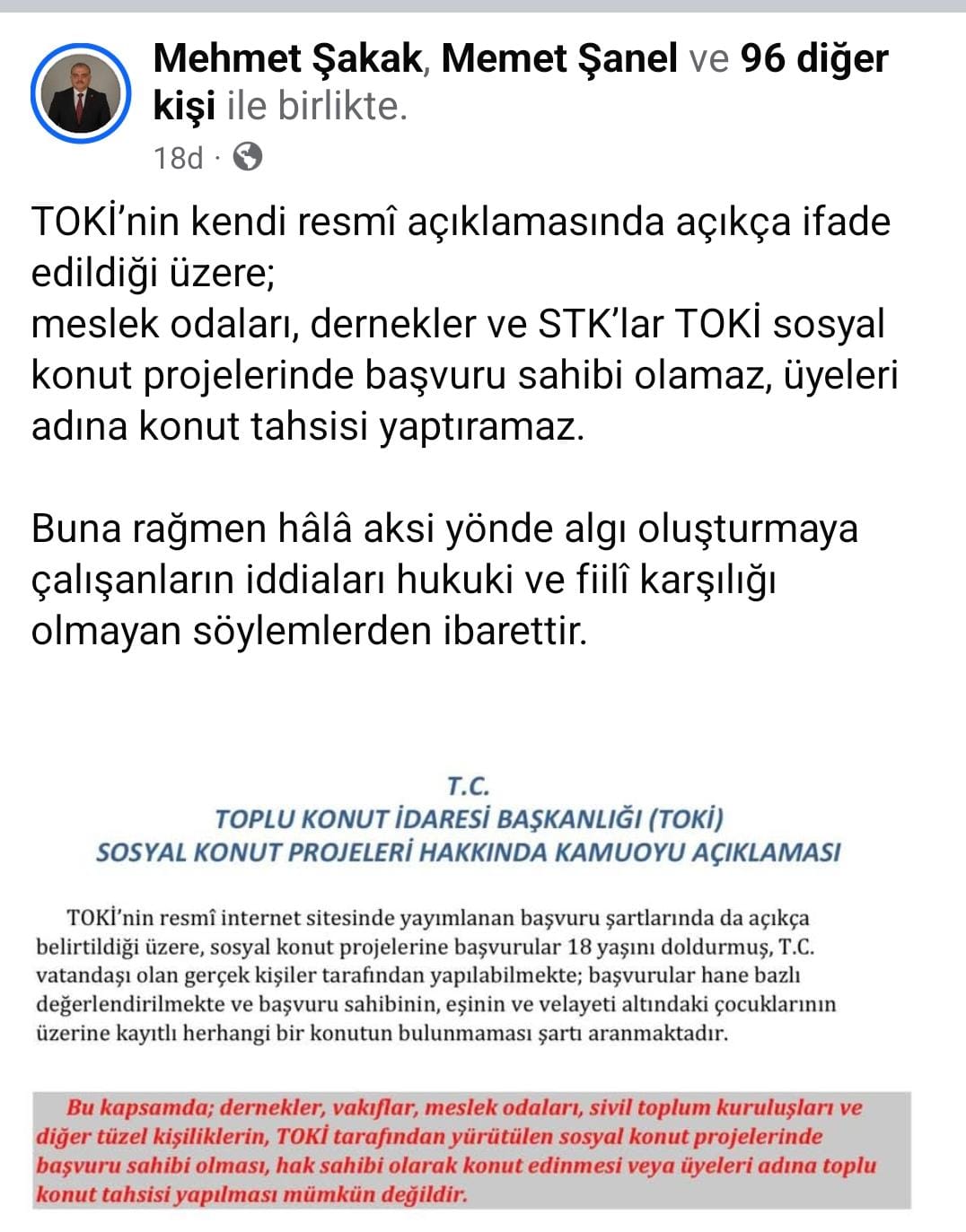 Başkan Şakak'tan TOKİ İddialarına Net Yanıt