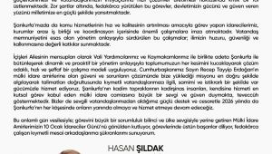 Vali Hasan Şıldak'ın 10 Ocak İdareciler Günü Mesajı