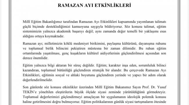 Özel Meslek Liseleri Federasyonu’ndan “Ramazan Ayı Etkinlikleri”ne Destek