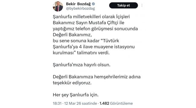 Şanlıurfa Şûrâsı Talep Etti, Müjdeyi Bekir Bozdağ Verdi