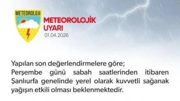 Şanlıurfa Valiliği’nden kritik yağış uyarısı