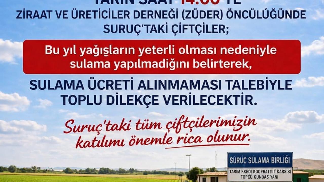 Suruç’ta Çiftçilerden Sulama Ücreti Tepkisi: Toplu Dilekçe Eylemi