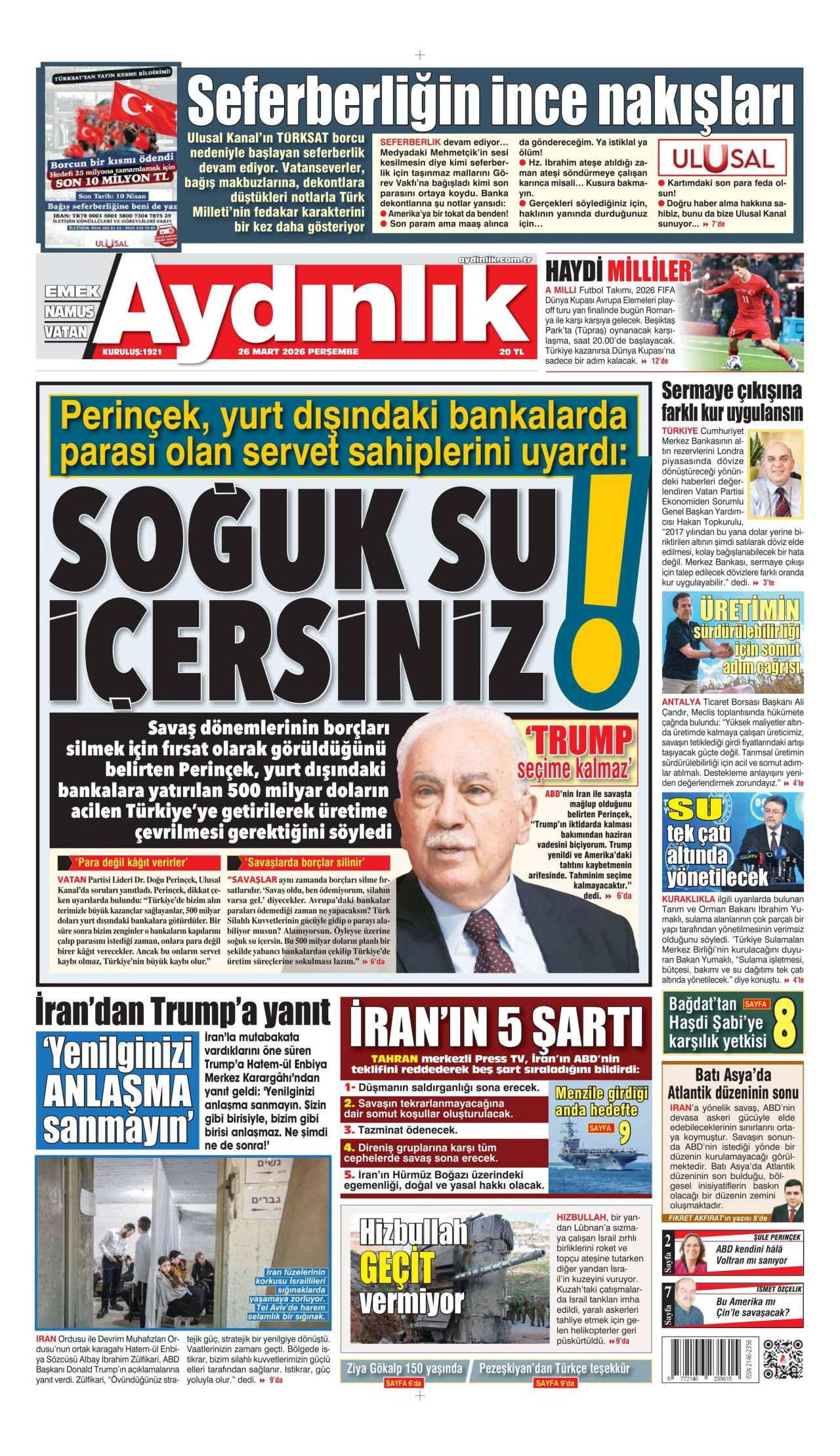 Aydınlık Gazetesi Gazete Manşeti
