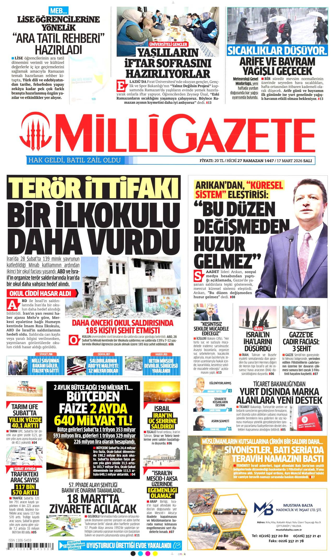 Milli Gazete Gazete Manşeti