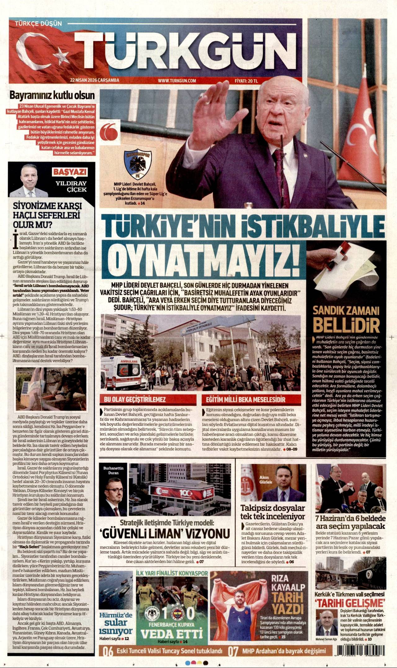 Türkgün Gazetesi Gazete Manşeti