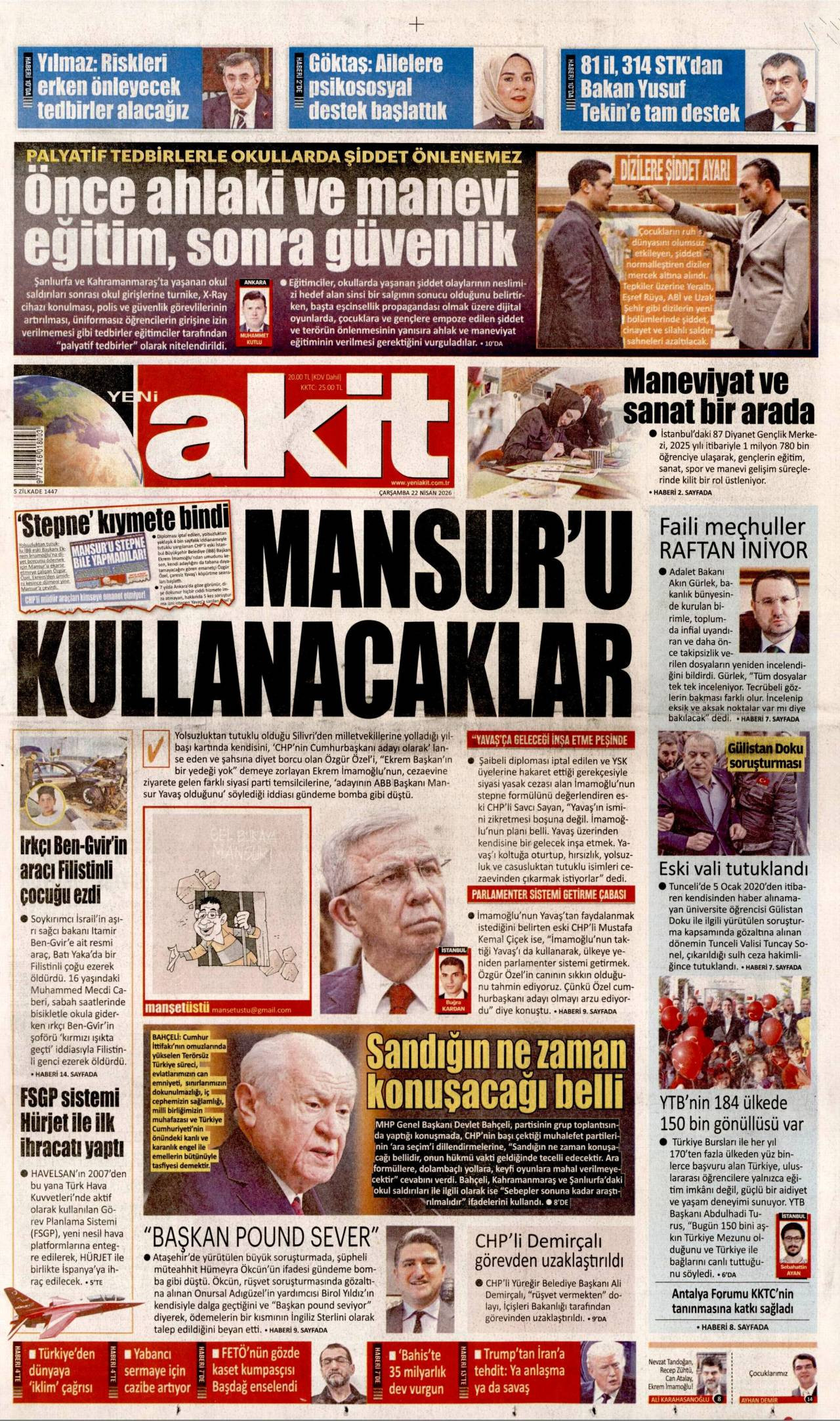 Yeni Akit Gazetesi Gazete Manşeti