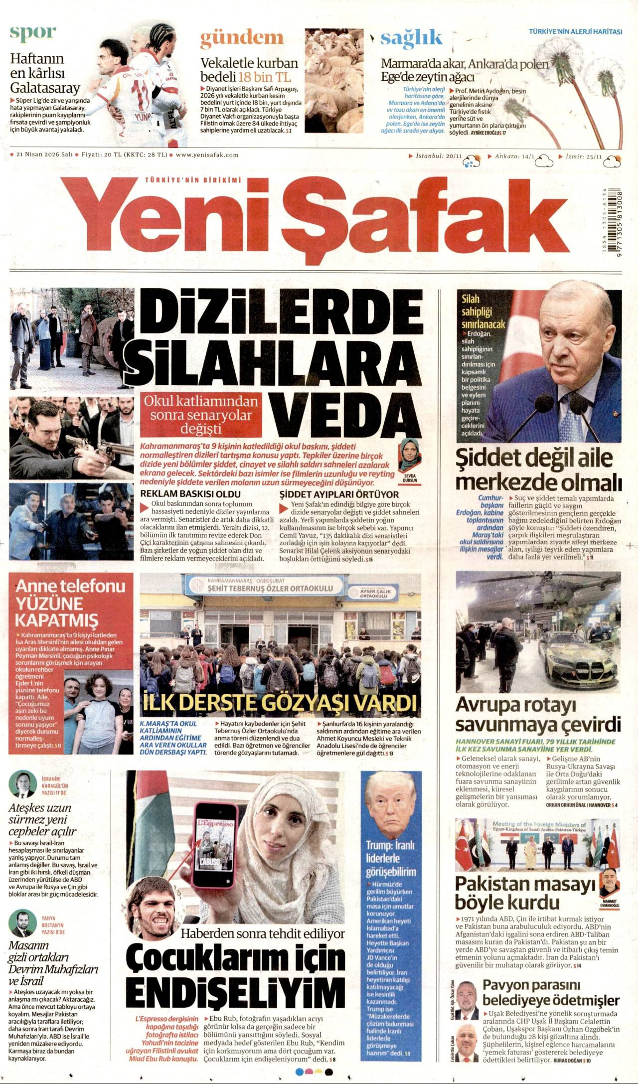 Yeni Şafak Gazetesi Gazete Manşeti